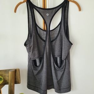 Lululemon Run the Day Tank 8 Gray Heathered Black Lightweight Layered